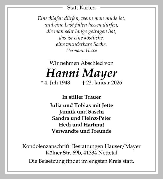 Traueranzeige von Hanni Mayer von trauer.panorama-anzeigenblatt.de