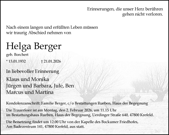 Traueranzeige von Helga Berger von trauer.panorama-anzeigenblatt.de