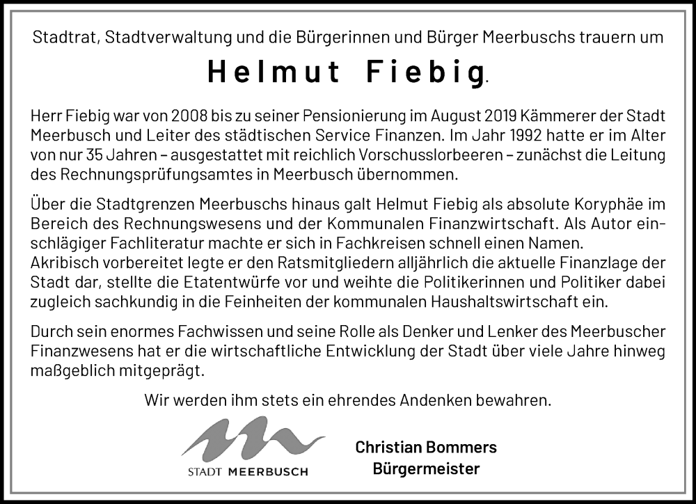  Traueranzeige für Helmut Fiebig vom 01.02.2026 aus trauer.panorama-anzeigenblatt.de