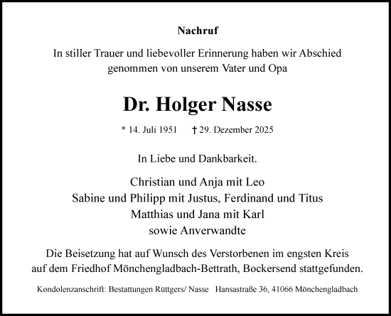 Traueranzeige von Holger Nasse von trauer.panorama-anzeigenblatt.de