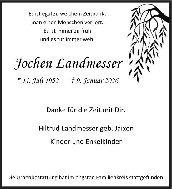 Traueranzeige von Jochen Landmesser von trauer.panorama-anzeigenblatt.de