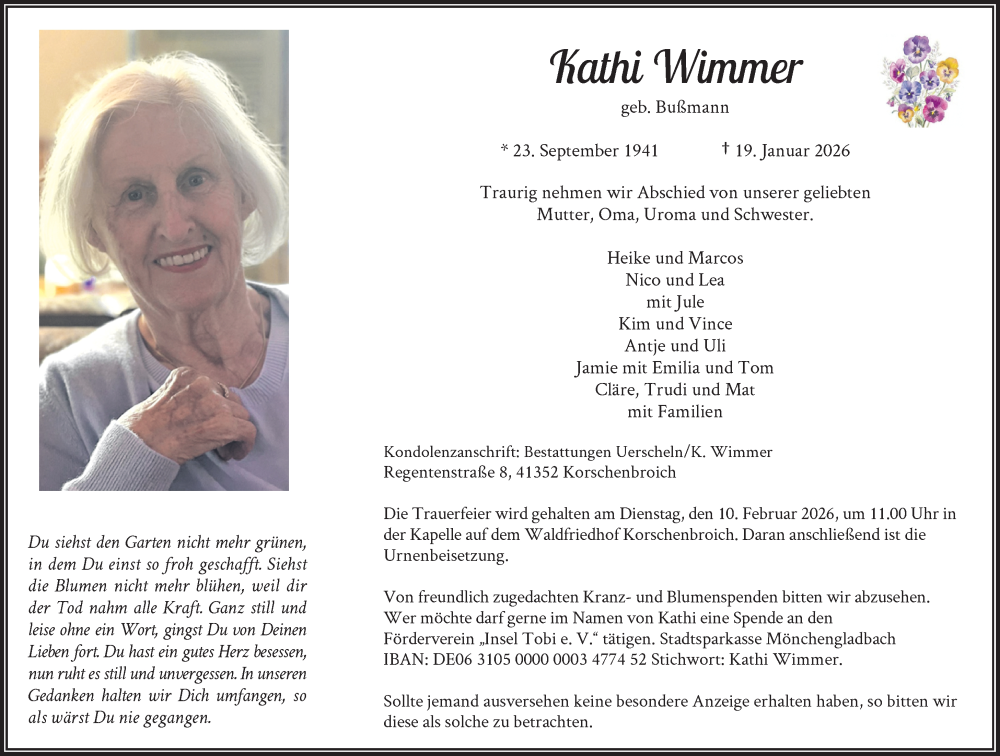  Traueranzeige für Kathi Wimmer vom 01.02.2026 aus trauer.panorama-anzeigenblatt.de