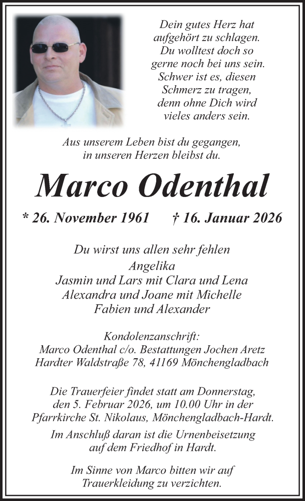  Traueranzeige für Marco Odenthal vom 01.02.2026 aus trauer.panorama-anzeigenblatt.de