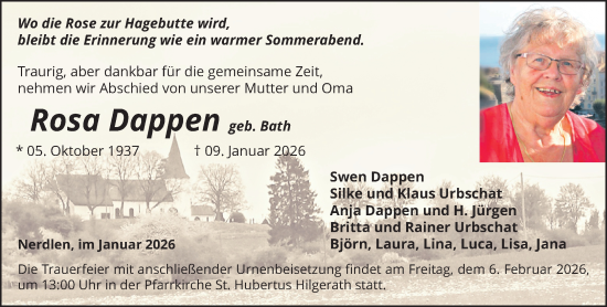 Traueranzeige von Rosa Dappen von trauer.panorama-anzeigenblatt.de