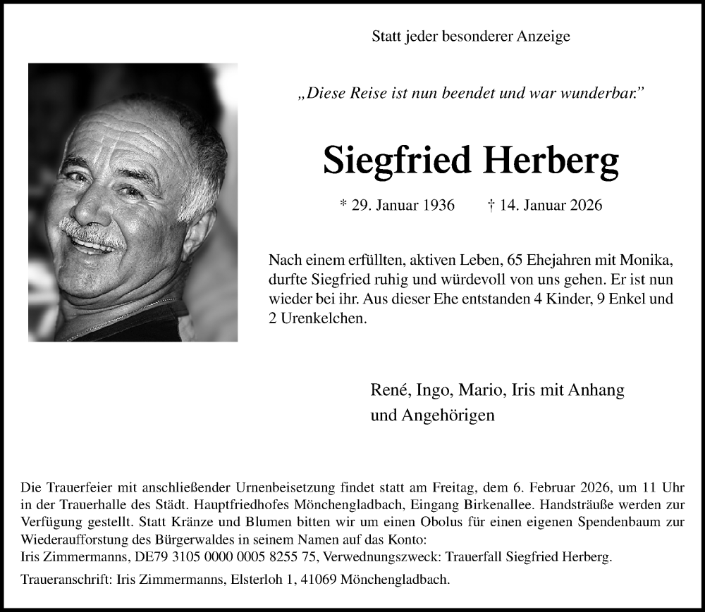  Traueranzeige für Siegfried Herberg vom 01.02.2026 aus trauer.panorama-anzeigenblatt.de
