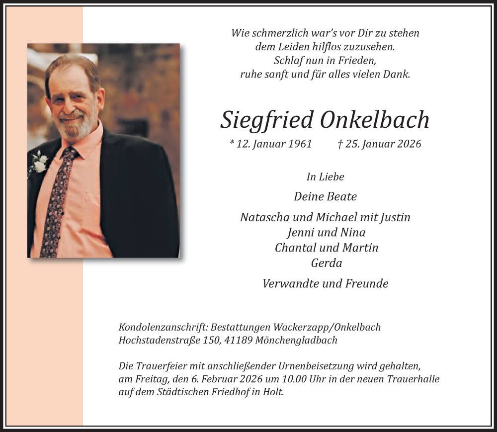  Traueranzeige für Siegfried Onkelbach vom 01.02.2026 aus trauer.panorama-anzeigenblatt.de