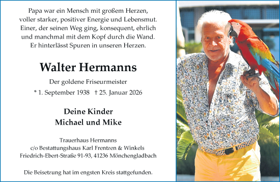 Traueranzeige von Walter Hermanns von trauer.panorama-anzeigenblatt.de
